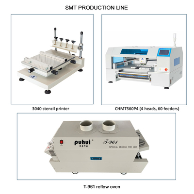 Kleine SMT-Leitung 60 Zuführer 4 Köpfe CHMT560P4 SMT P & P-Maschine / Rückflussofen T961 / Lötpaste-Drucker 3040