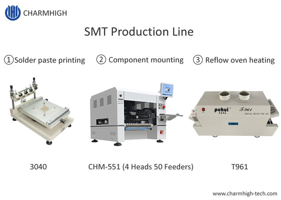 Kleine SMT-Produktionslinie mit hoher Präzision 3040 Schablonendruckmaschine CHM-551 SMT-Chipmounter-Rückflussofen T961