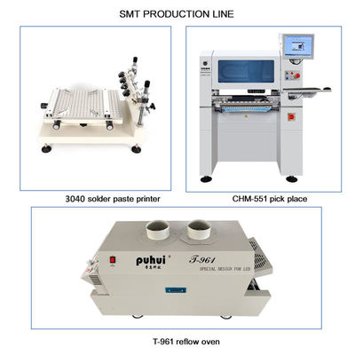 Kleine SMT-Produktionslinie mit hoher Präzision 3040 Schablonendruckmaschine CHM-551 SMT-Chipmounter-Rückflussofen T961